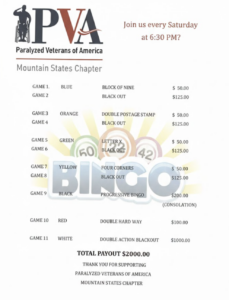 PVA Bingo Saturday 630p